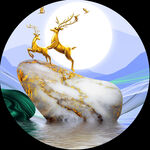 麋鹿湖畔风景画圆形挂画装饰画