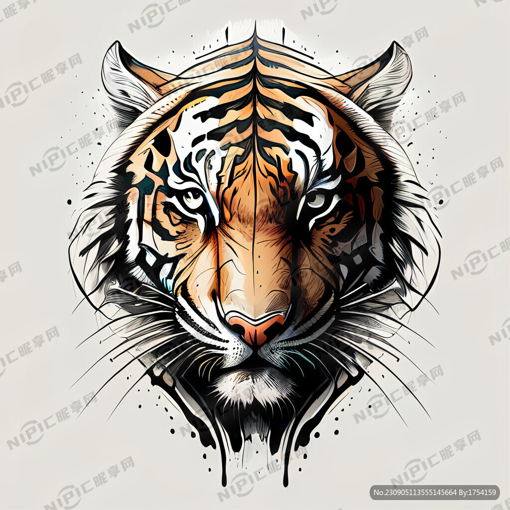 手绘虎头形象线条感强