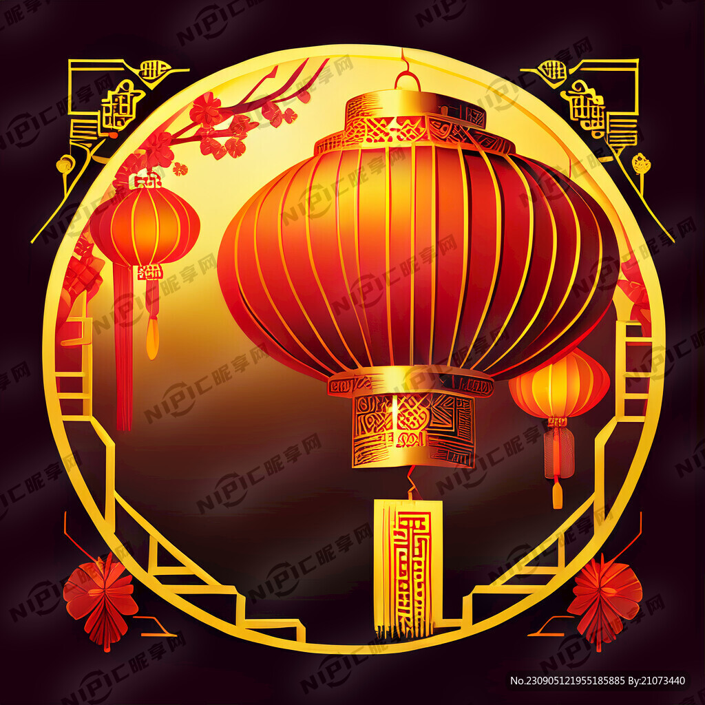 灯笼唯美红黄清新古典边框矢量素
