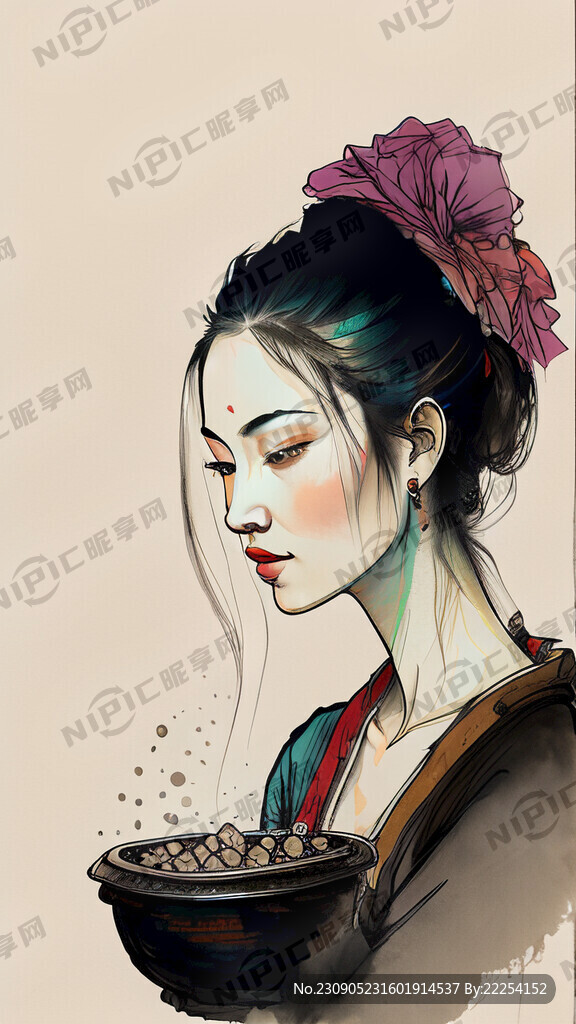 古代线条女人采药
