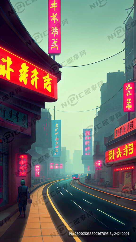赛博朋克街道和公路