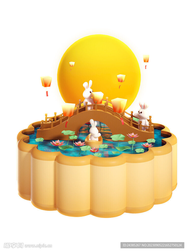 中秋创意3d小兔子古风场景pn