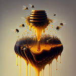 产地的蜂蜜，构图上想突出蜂蜜液体的流动感，把蜂蜜的液体放大化，将其他元素融入蜂蜜的液体中。