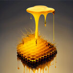 蜂蜜，构图上想突出蜂蜜液体的流动感，把蜂蜜的液体放大化，将其他元素融入蜂蜜的液体中。