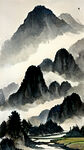 水墨画
烟雨
稻田
青山
河流
风景