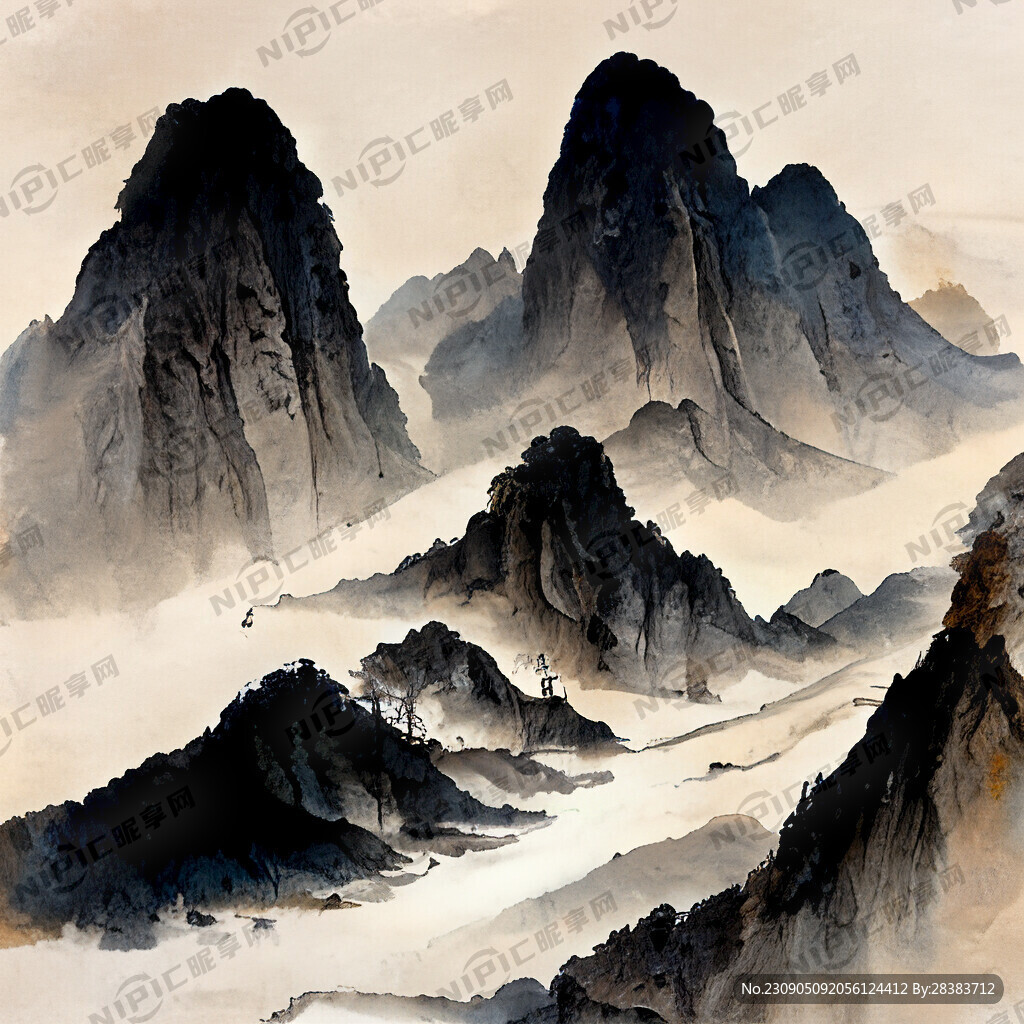 山谷 中国风 中国画 山水