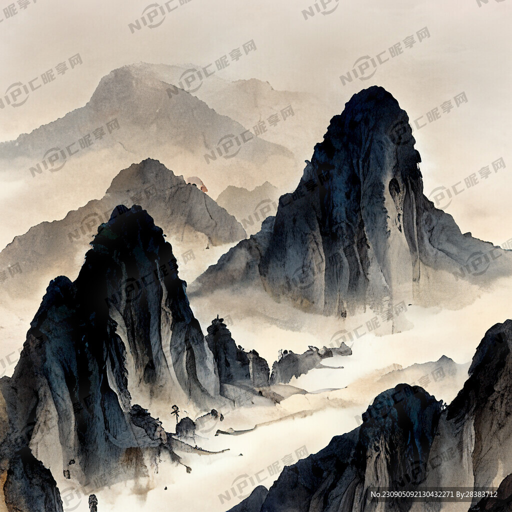 山谷 中国风 中国画 山水