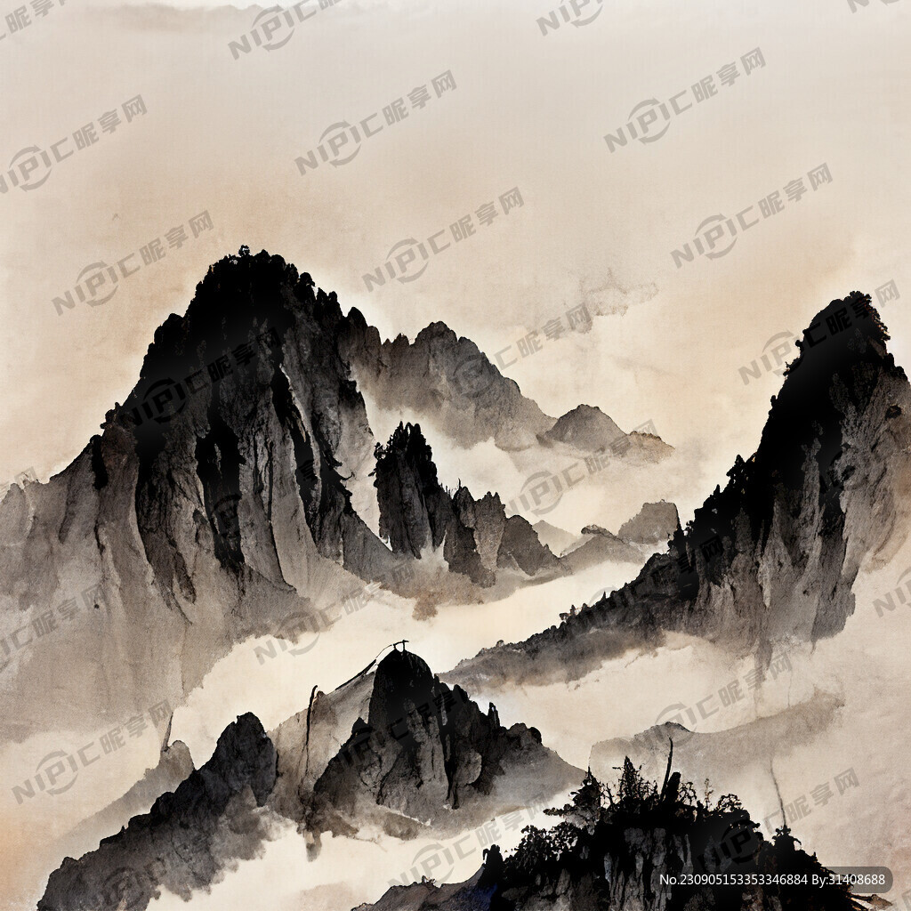 山谷 中国风 中国画 山水