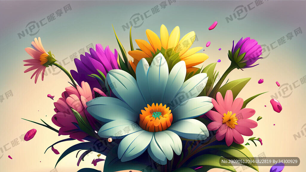 卡通春天活泼鲜花