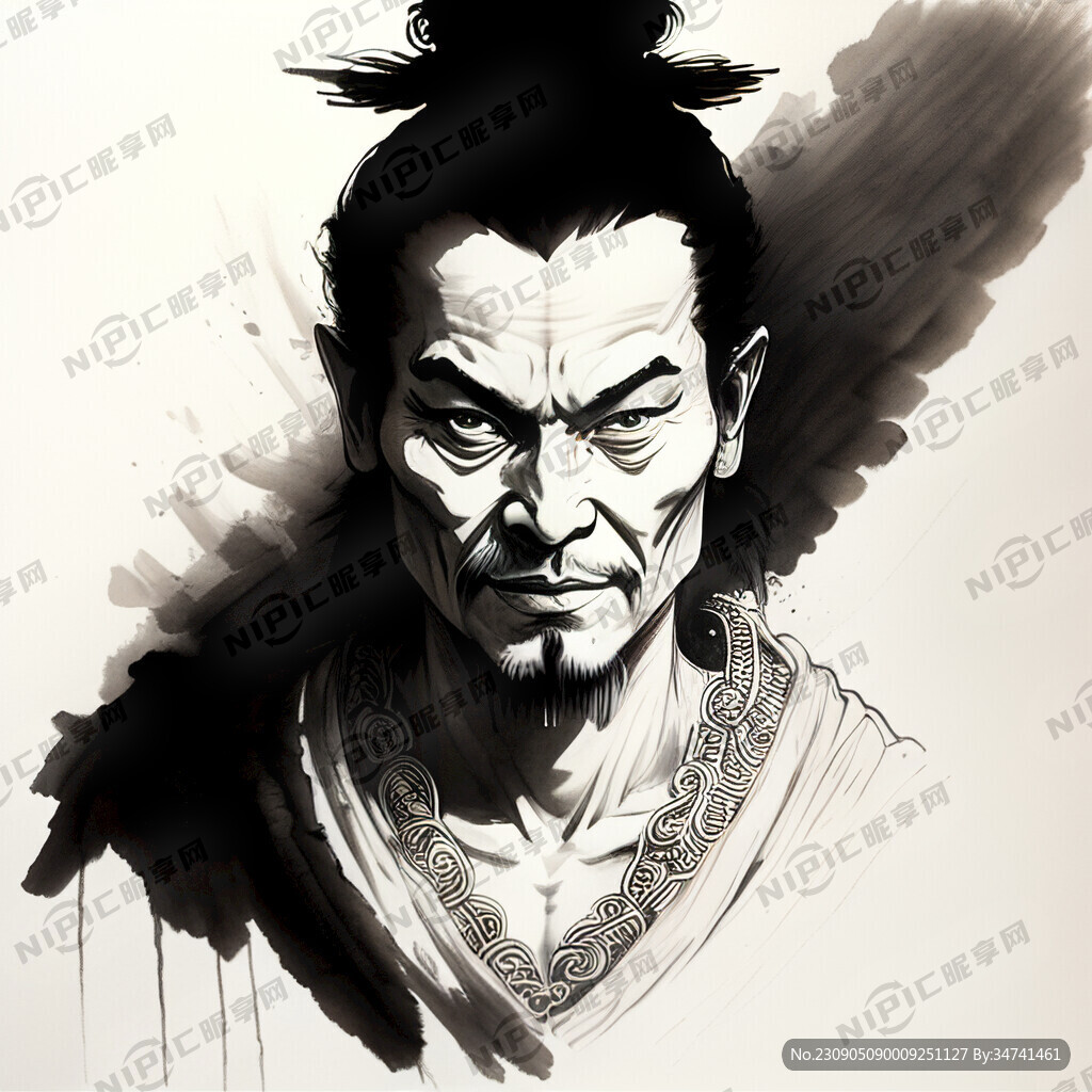 伏羲人像白描画