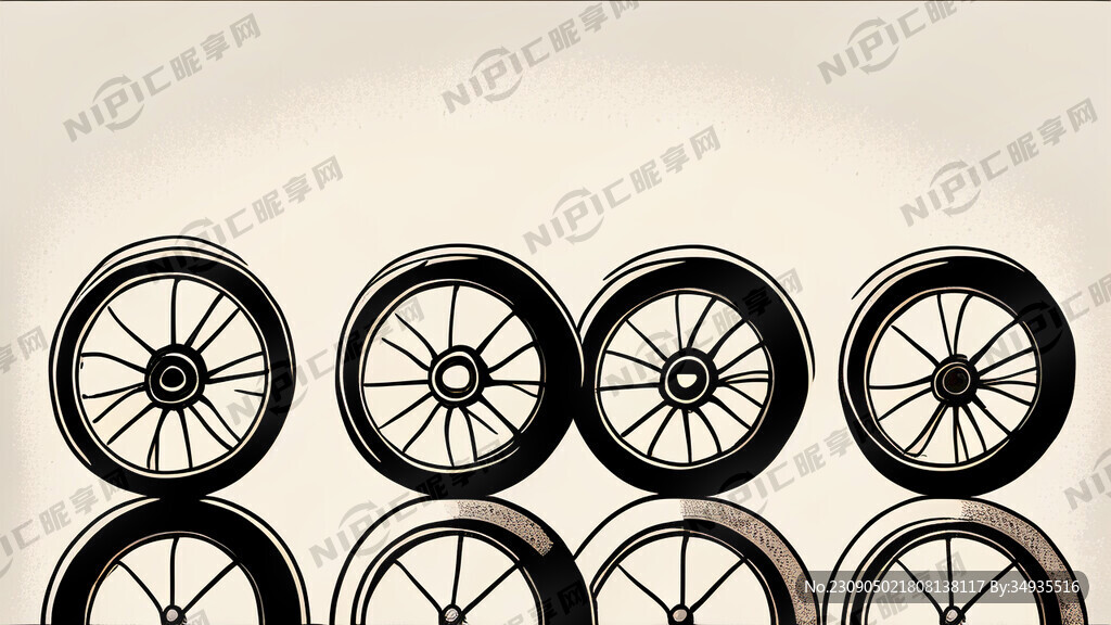 四个轮子 水墨 店名 简笔画