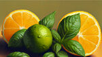 青柠罗勒和柑橘背景底图