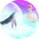 鲸鱼宇航员水彩圆形挂画装饰画