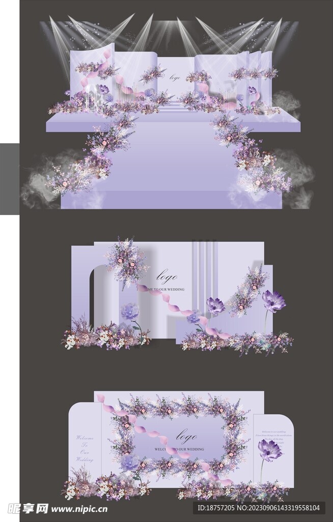 婚礼矢量紫色系平面效果图婚礼