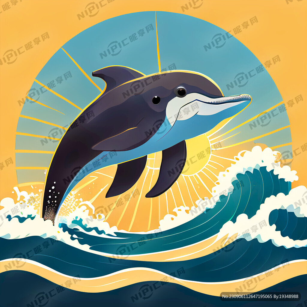 阳光下小海豚在海浪上跳跃   