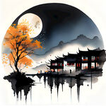 中秋节国庆节音乐主题海报图，音乐元素，节日氛围