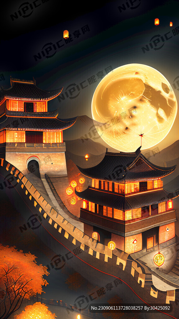 中秋节古代唐长安城繁华灯火通明