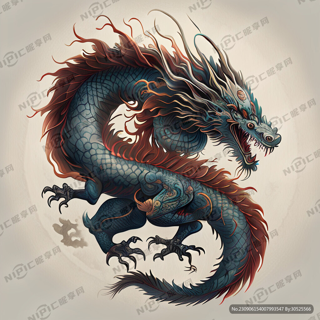 手绘龙 有十二生肖 中国风风格