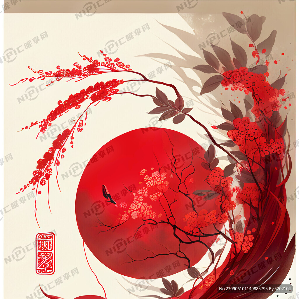 红曲 手绘 中国风 插画 彩色