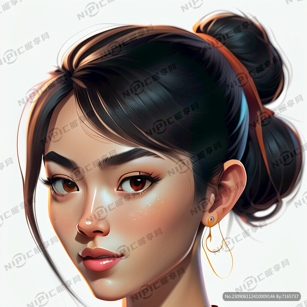 白底3D亚洲女性素颜卡通头像