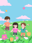 儿童小学生春游海报素材