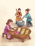 古代传统糕点手工糍粑插画 素材