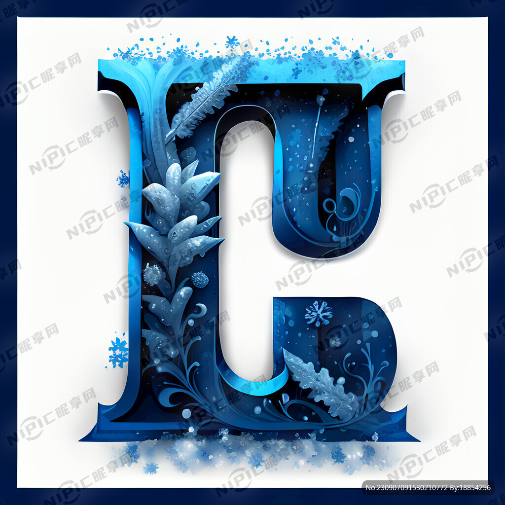字母与雪花够成蓝色商标