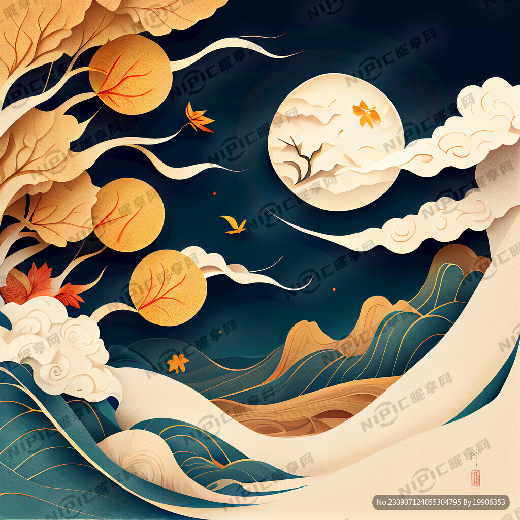 中秋节软抽纸设计国潮风