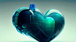 心脏，科技感，半透明，可视化风格，蓝绿色