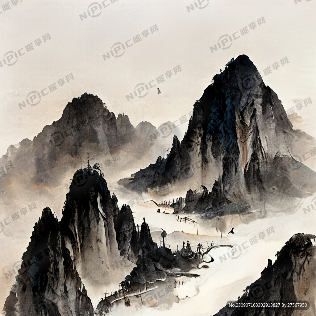 山谷 中国风 中国画 山水
