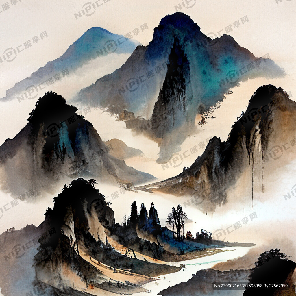 山谷 中国风 中国画 山水
