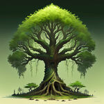 一颗古老很大的绿色菩提树概念插画