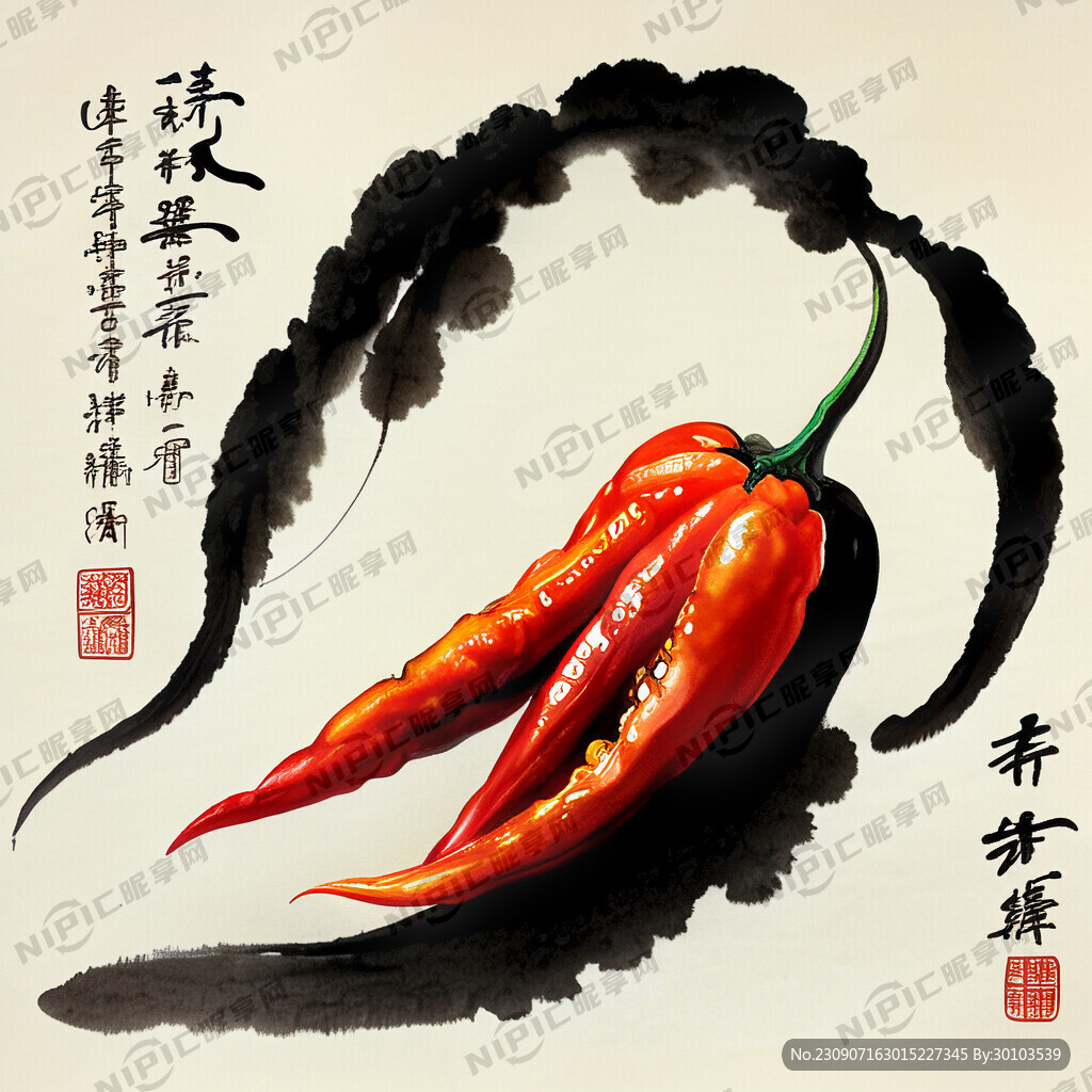 大片辣椒手绘 国潮 古风 插画