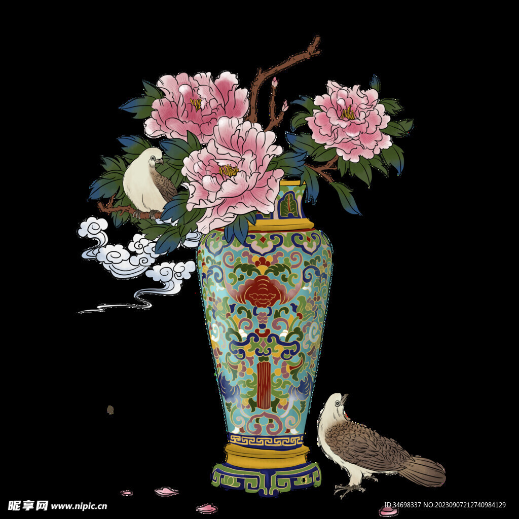 中国风一只花瓶插画元素