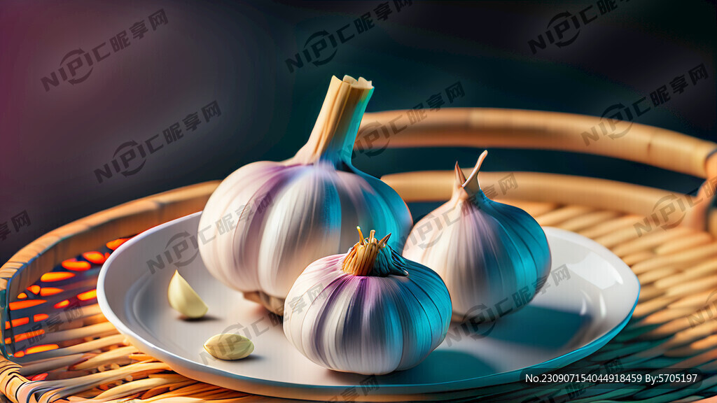 大蒜 散落蒜瓣 白色盘子