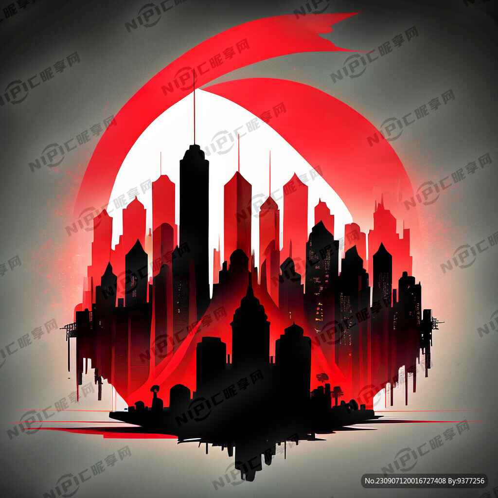 红色飘带 城市剪影