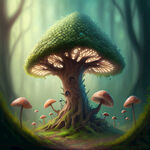 童话梦幻森林大树小蘑菇丁达尔效应