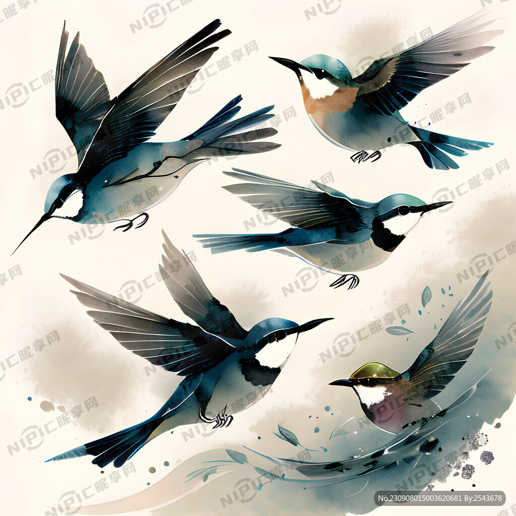 国潮风很多不同飞行中的小鸟