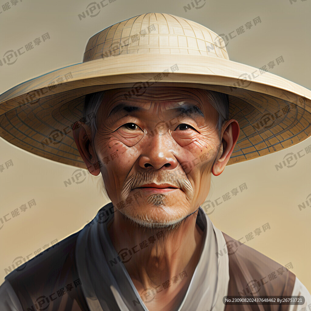 戴草帽老年男农民