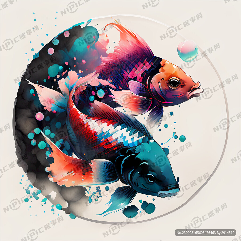 中国风 鲤鱼吐泡 可爱 色彩