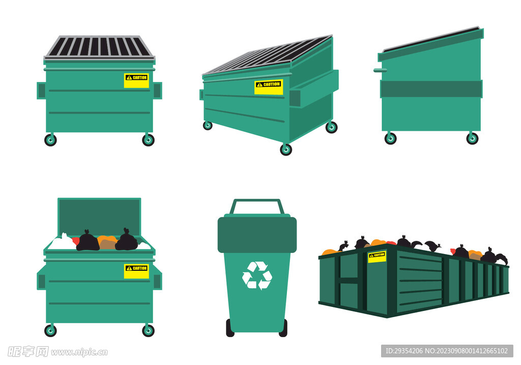 垃圾桶垃圾分类绿色回收矢量素材