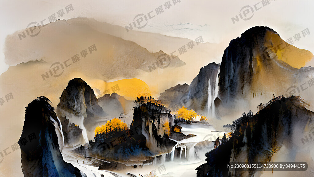 右上为金黄色或朝霞 高山流水
