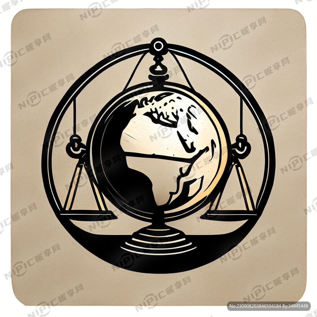 地球仪和天秤的公司简笔画标志