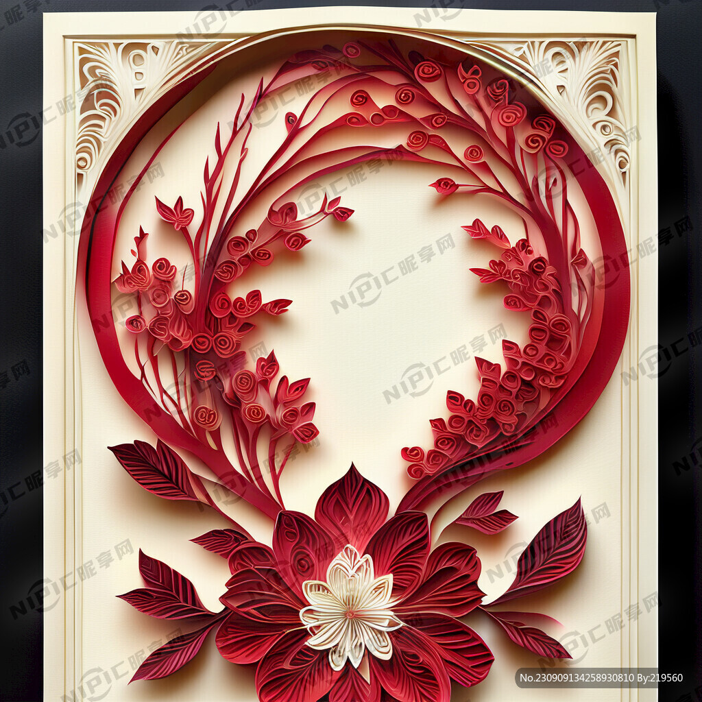 衍纸艺术 婚庆 经典花纹 红梅