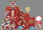 中式国潮红色醒狮宝宝宴