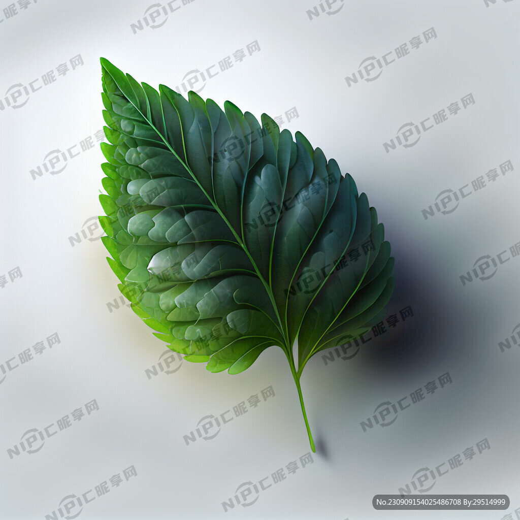 单片艾草叶白底