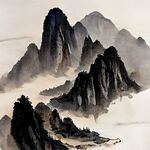 山谷，中国风，中国画，山水，水墨风格，写意，意境，高雅，高清，仙风道骨。