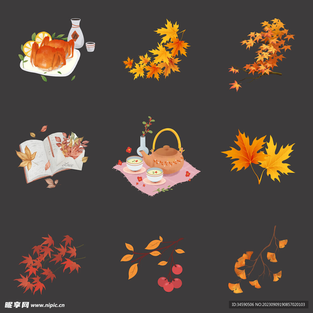 秋季中秋枫叶秋天风景美食
