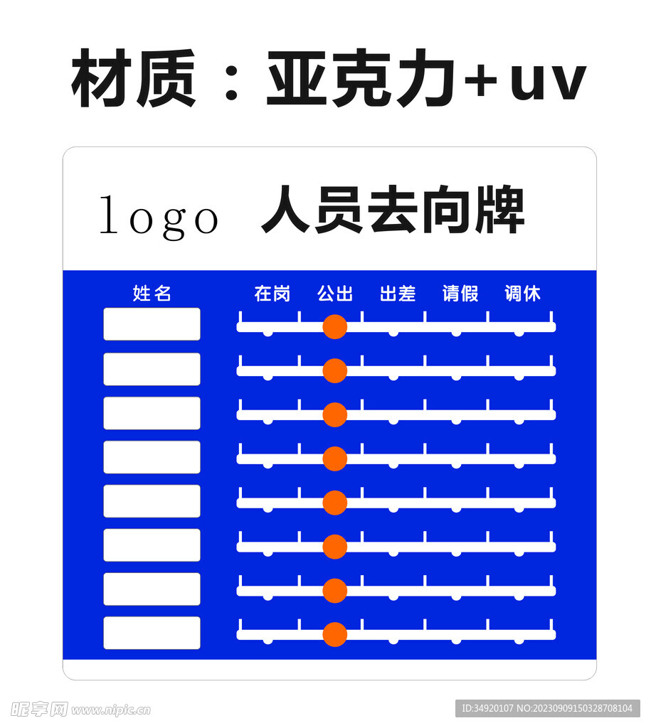 人员去向牌