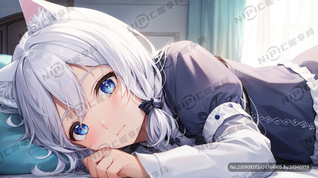 少年 猫耳少年 白色的头发